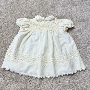 Polly Flinders Vintage Smocked Embroidered Dress Pastel Yellow 18 Months